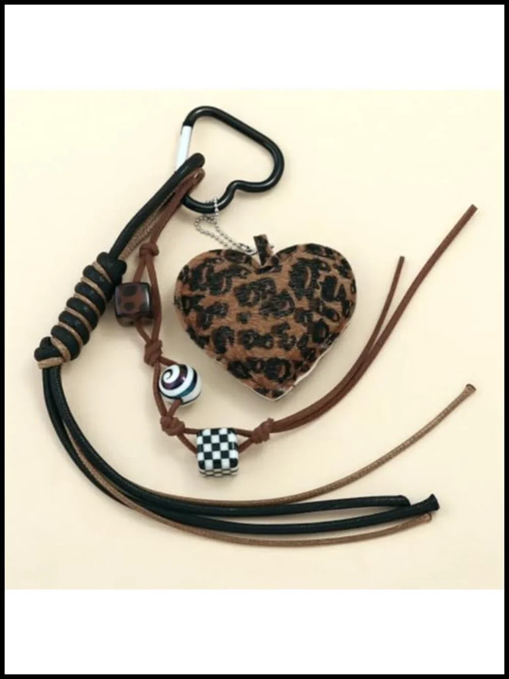 Leather Leopard Heart Purse Charm, Rope Keychain, Handbag Decoration